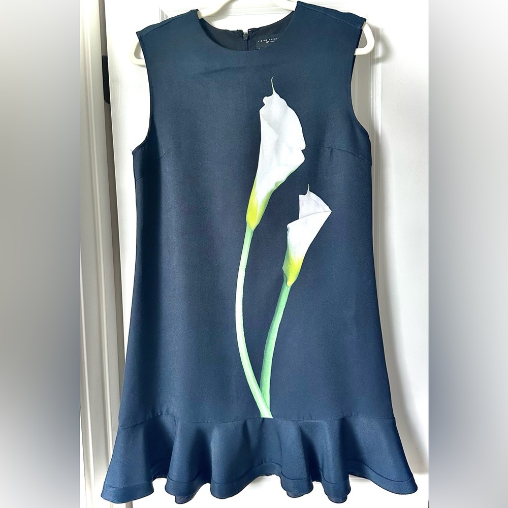 EUC Victoria Beckham for Target Black Ruffled Hem Calla Lily Dress VBxTarget